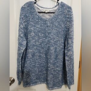 Style & Co. Blue and White Crew Neck Sweater Plus Size M